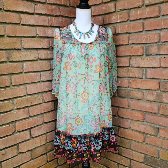 Patrons of Peace Dress. Seafoam Green/Multi Floral Pattern. Size Large. GUC. - Picture 6 of 16